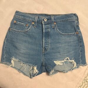 Distressed Blue Denim Jean Shorts